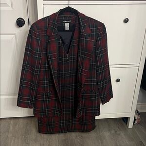 Sag Harbor Red Plaid Blazer and Zip Front Dress Set